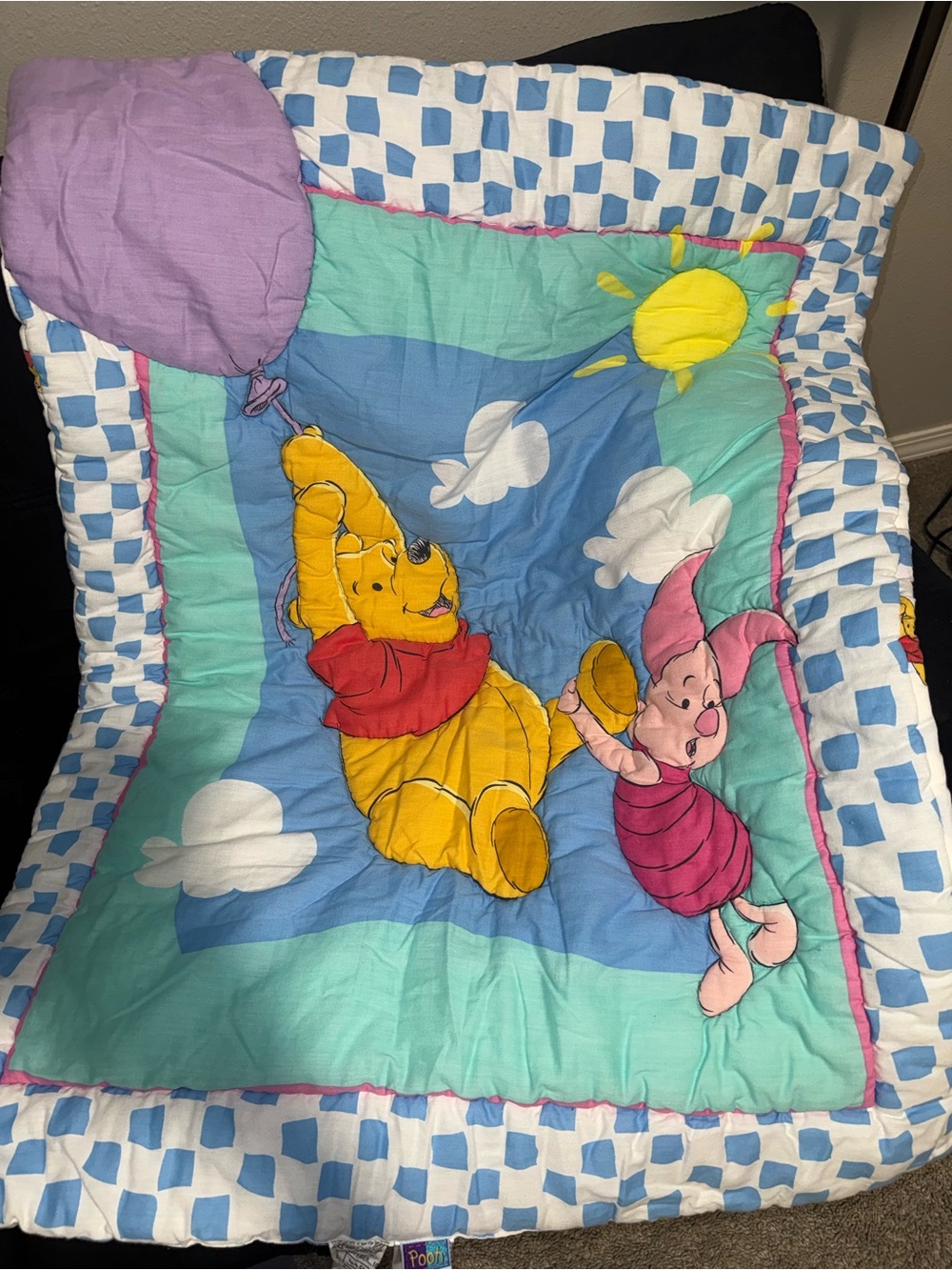 Vintage 90s Disney cloud/balloon nursery quilted comforter/ Crib Blanket